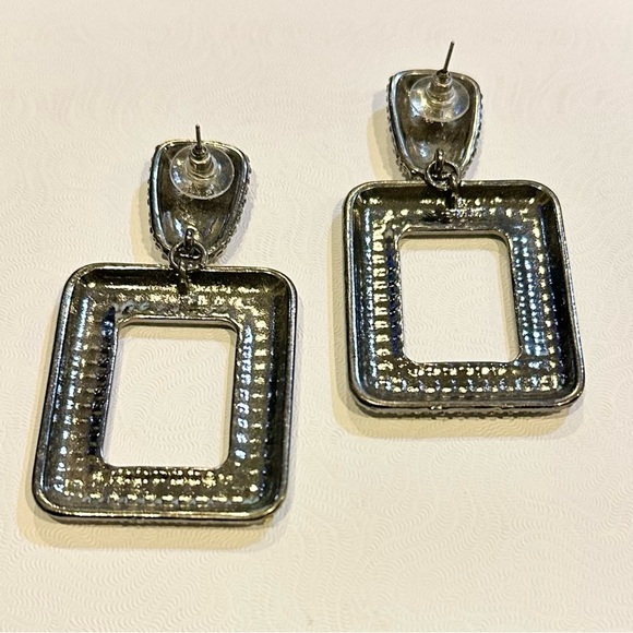 REBECCA MINKOFF XL Silver Crystal Rectangle Drop Earrings - Picture 6 of 6